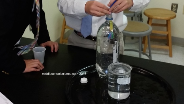 Cartesian Divers - test out your divers in a beaker of water and then add to the 2L Bottle. Keep all your materials on the tray to manage spills.
